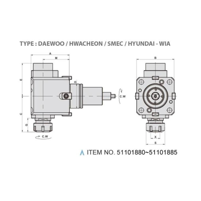 رأس الطحن والحفر الشعاعي (90 درجة) (النوع: DAEWOO / HWACHEON / SMEC / HYUNDAI - WIA)