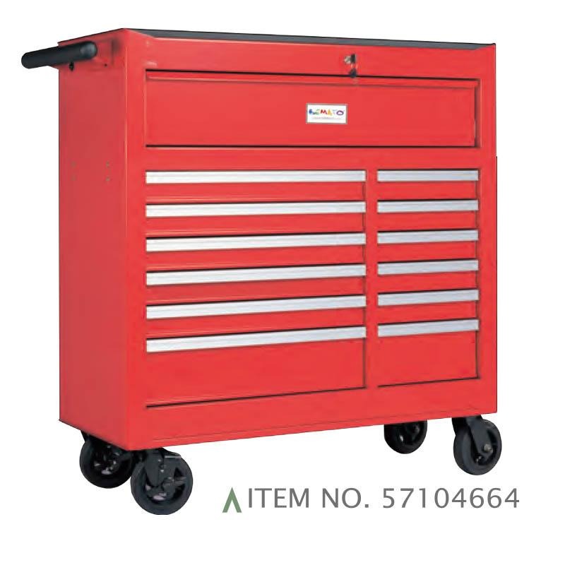 Xe đẩy 13 ngăn kéo, kệ đóng hoàn toàn, ray trượt bi.